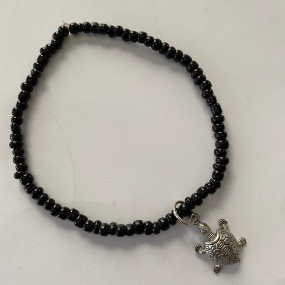 Jewelry - Handmade anklet with turtle charm black beads & silver charm. ANY TWO FOR $10.00